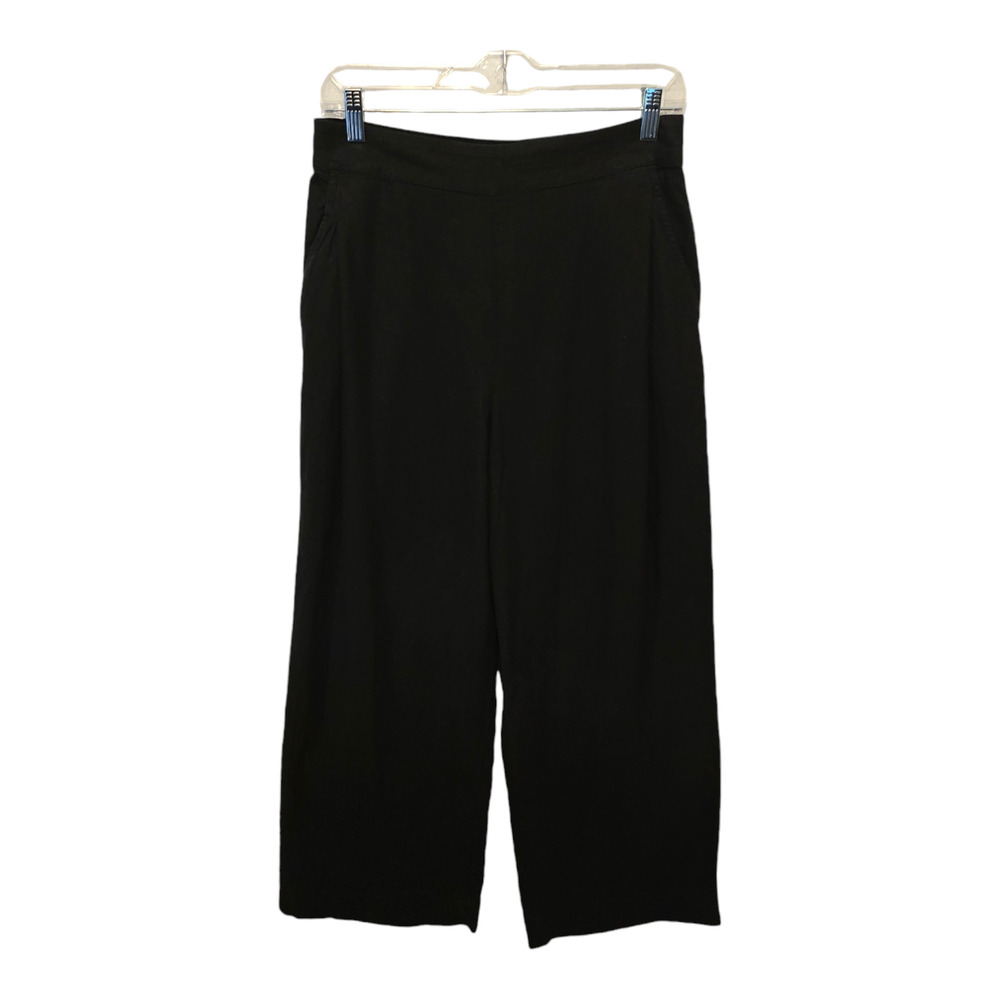 Madewell Pants Womens Size 4 Black Pull On Straight Leg Crop Linen Blend Office